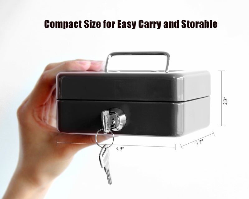 Jssmst Small Cash Box with Lock and Slot - Jssmst Metal Coin Bank Small Lock Box, Black(SMCB0301N) - Image 4
